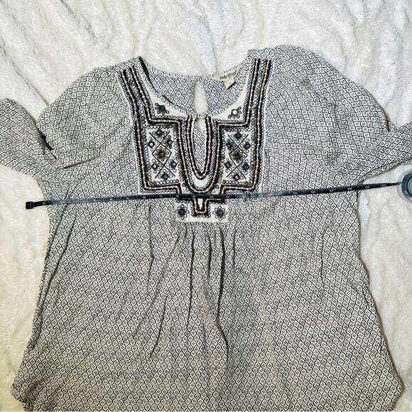 Lucky Brand Size S Cream Black Lilah Mirror Embroidered Top Gypsy Indie Boho - Picture 9 of 10